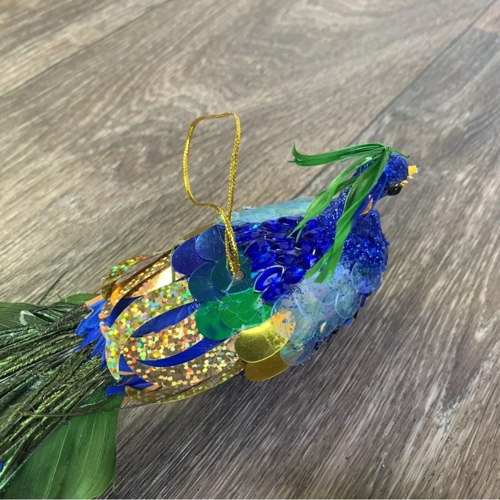 Peacock Blue Green Clip-on or Hanging Ornament with Feather Christmas 11